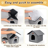 Katzenhaus Outdoor Winterfest, Katzenhöhle, Hundehöhle mit Abnehmbarem Plüschkissen, Wasserdicht Wetterfester, Hundehütte Indoor, Hundehaus für Drinnen/Indoor 35x30x35cm (Grau, S)