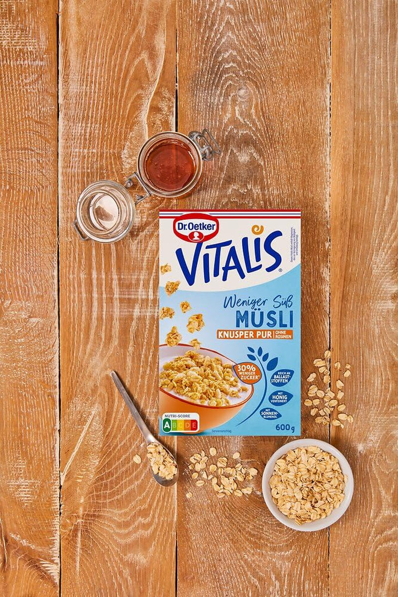 Dr. Oetker Vitalis Less Sweet Crunchy Pure: Krokante muesli met 30% minder suiker, verpakking van 5 (5 x 600 g)