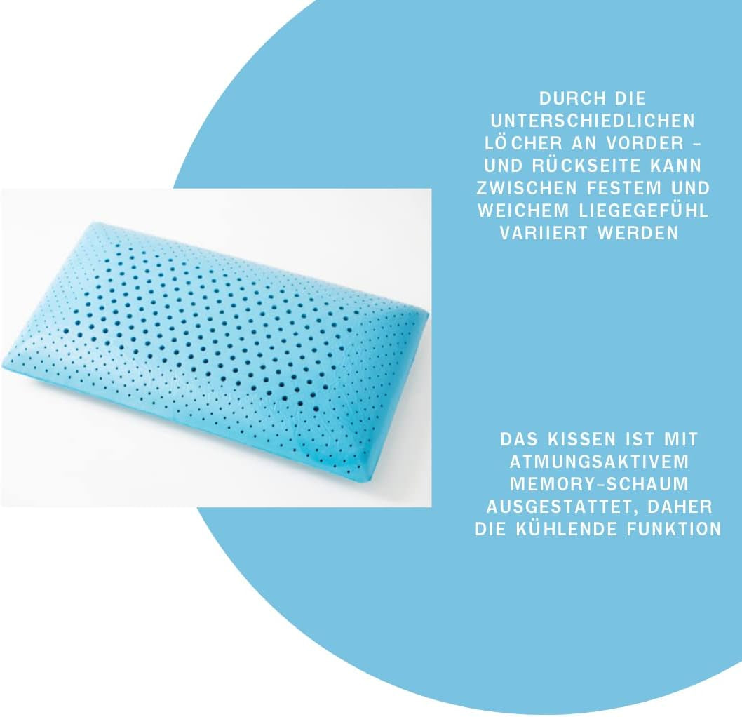 Genius Eazzzy schuimkussen 40X80 Cm hoogte 10Cm - Neksteunkussen met 2 hardheidsgraden + verkoelend gelschuim - Slaapkussen voor zij-, rug- en buikslapers tegen nekpijn, polyester Naty Shop standaard kussens