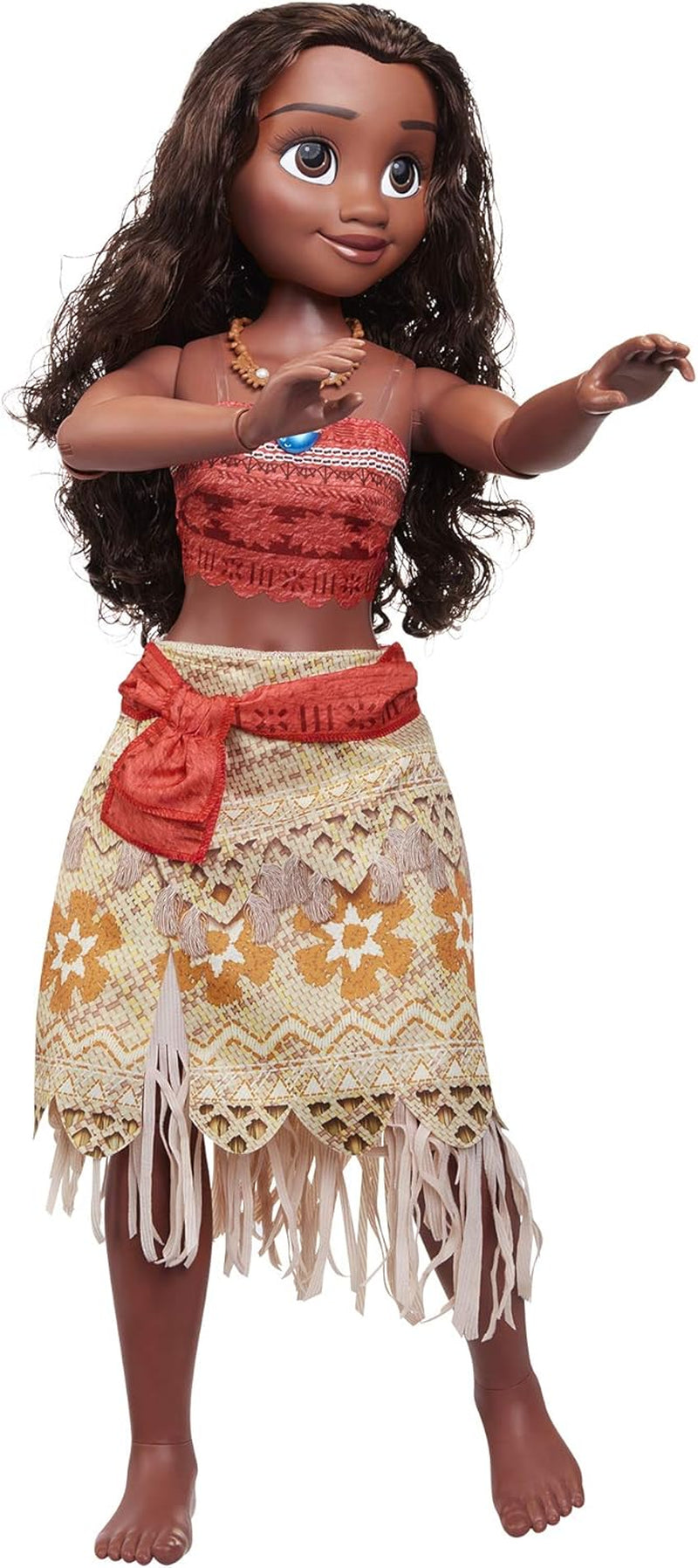 Disney Princess Vaiana, 80 cm grote speelpop van Jakks Pacific, bewegliche pop, met Bürste zum Kämmen ihrer welligen Locken, vom Film geïnspireerde Kleed, abnehmbare Halskette met Anhänger