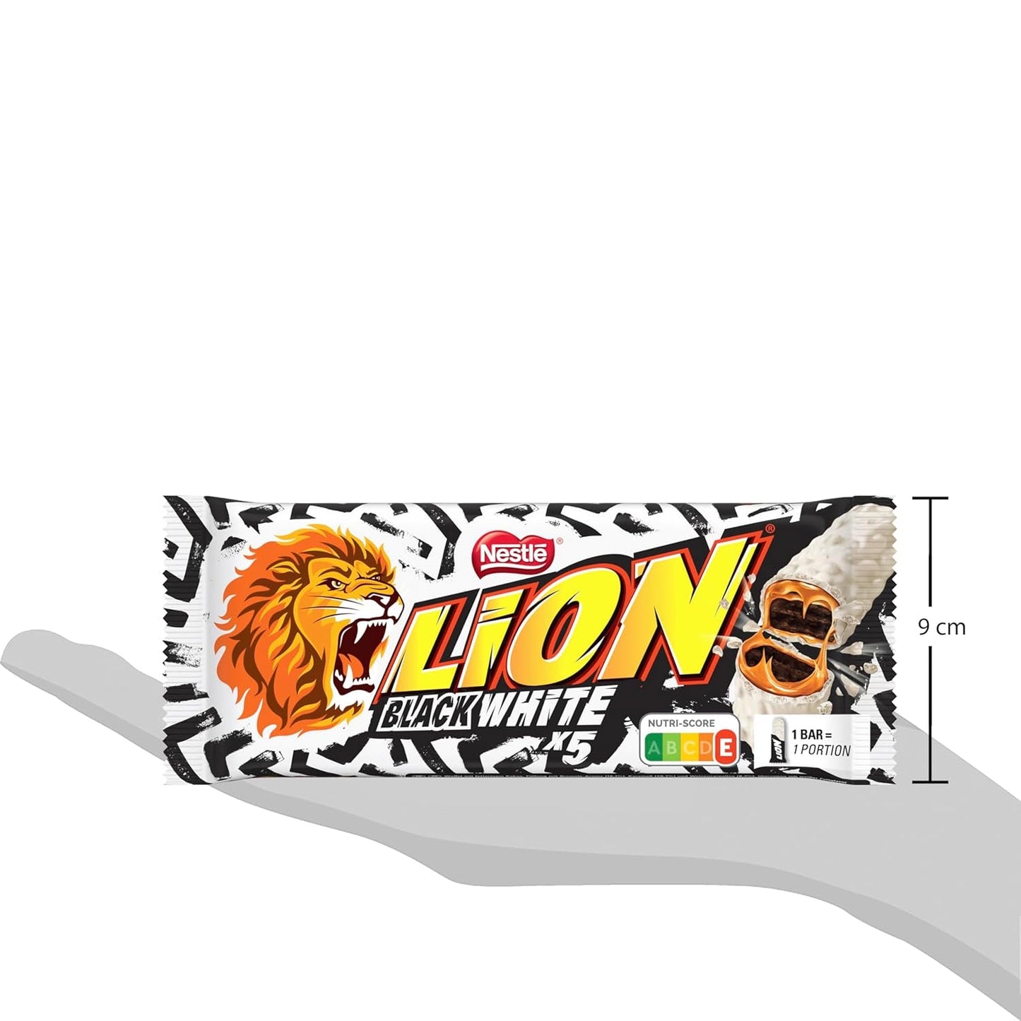 LION Black & White chocoladereep, een snack met een intense smaak, knapperige chocolade en knapperige chips, brownievulling, een unieke verrukkelijke ervaring, 1 pakje (5 x 30 g)
