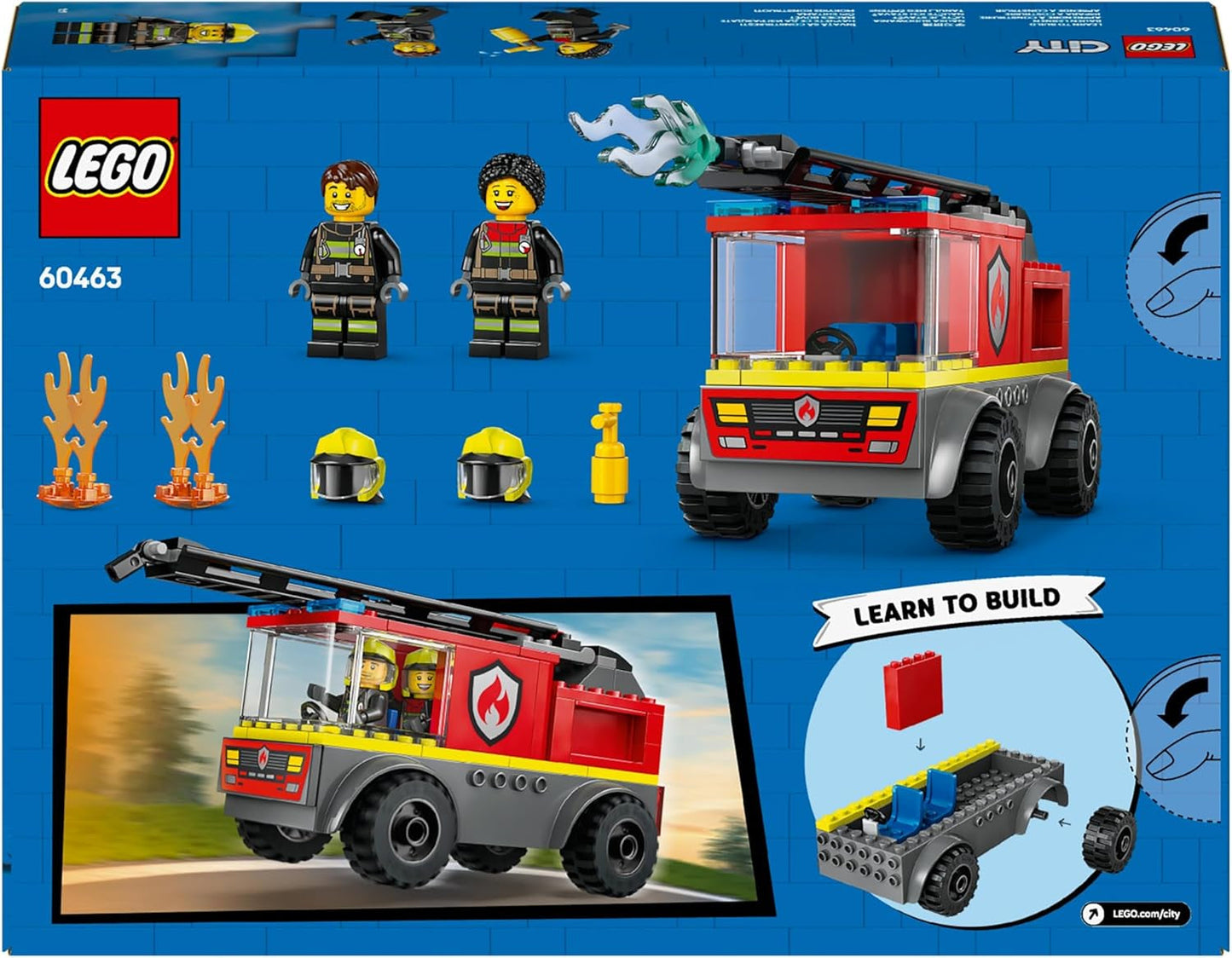 LEGO City Brandladderwagen - Speelgoedbrandweerwagen met 2 brandweerminifiguren voor jongens en meisjes vanaf 4 jaar - educatief speelgoed - cadeau voor kleuters 60463 Bouwsets Besuche den LEGO-Store