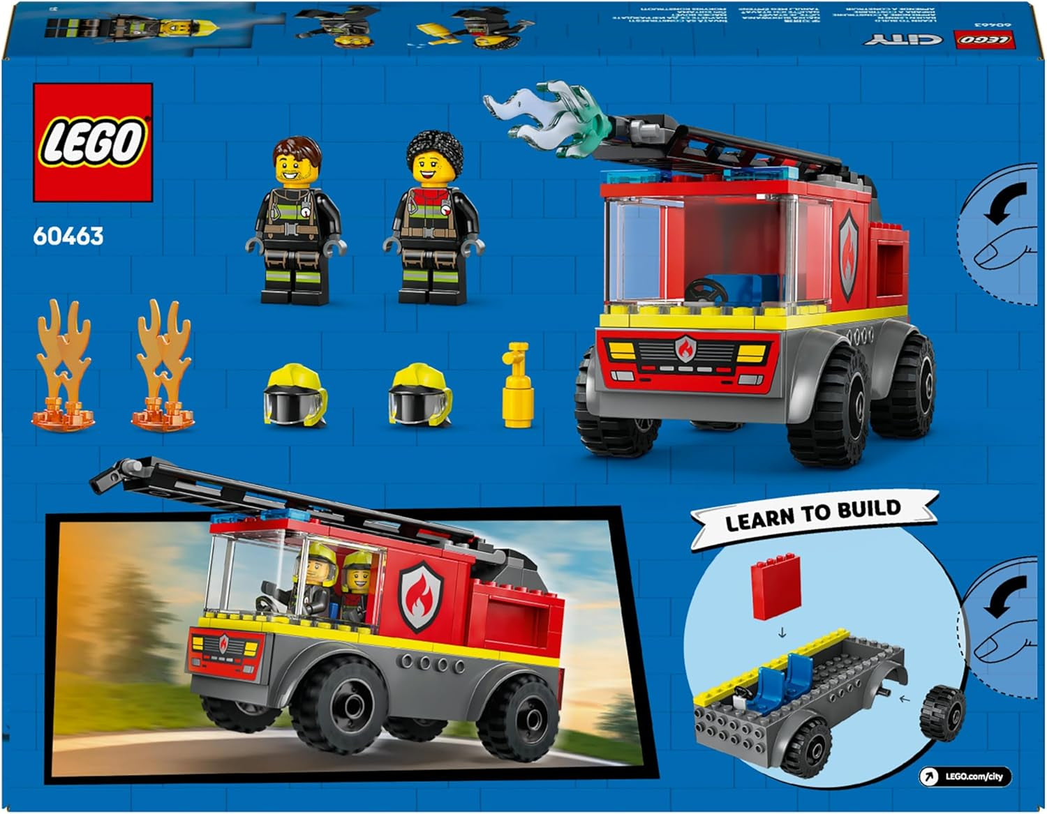 LEGO City Brandladderwagen - Speelgoedbrandweerwagen met 2 brandweerminifiguren voor jongens en meisjes vanaf 4 jaar - educatief speelgoed - cadeau voor kleuters 60463 Bouwsets Besuche den LEGO-Store