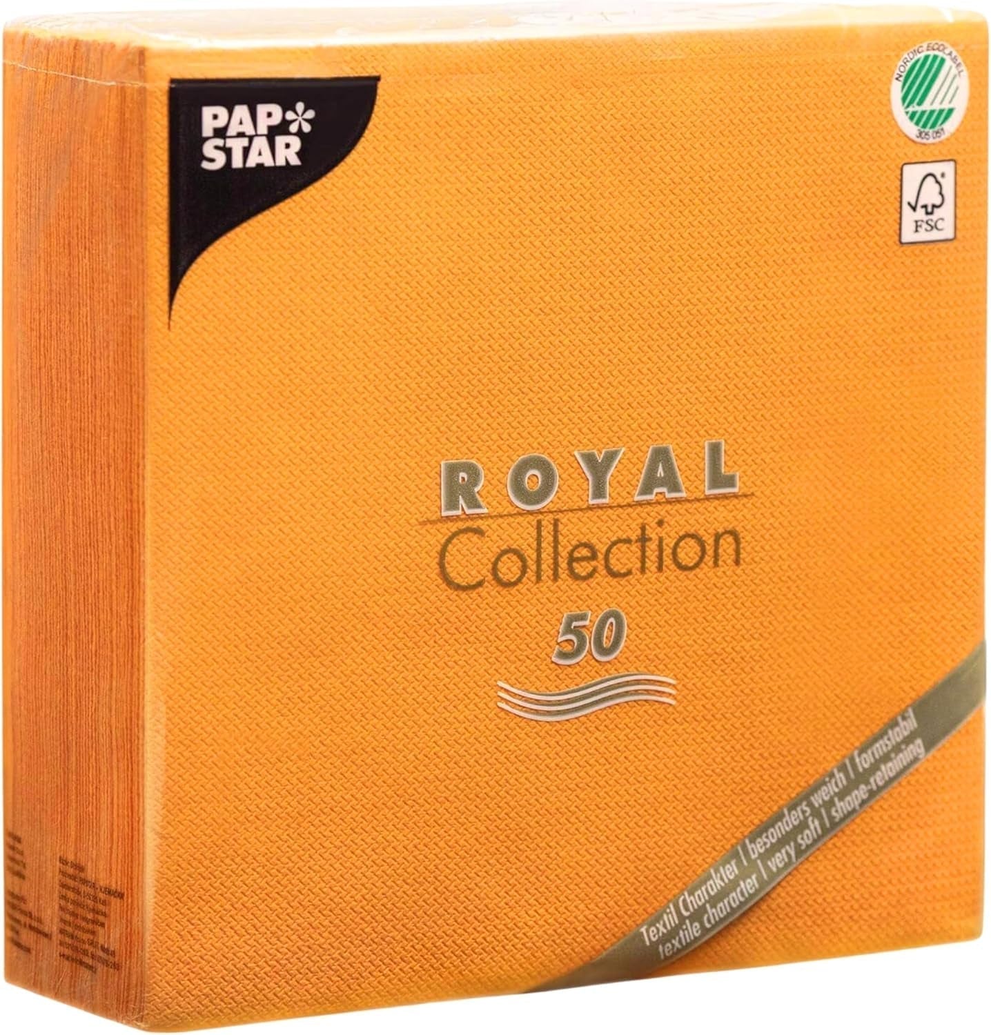 Papstar, 50 servetten "ROYAL Collection" 1/4 vouw 40 Cm X 40 Cm oranje, #82219
