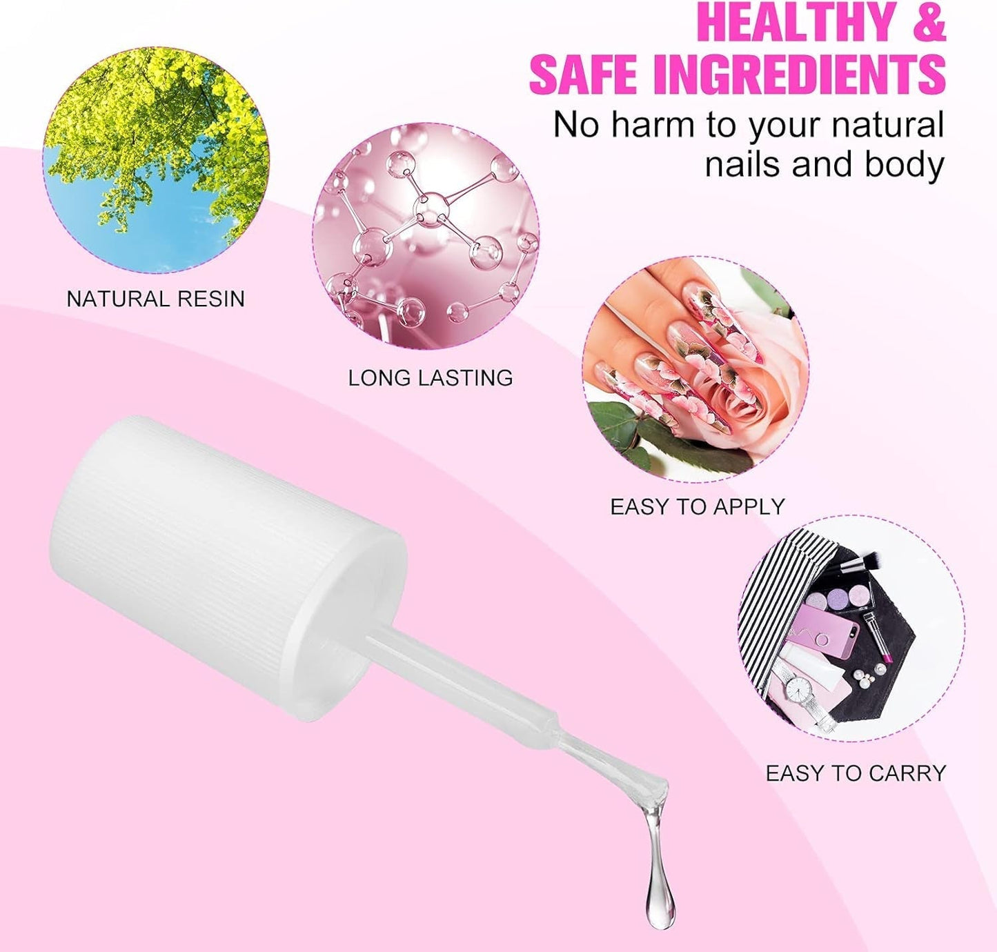 Nageltiplijm, BOLASEN Extra sterke nagellijm, 4 stuks gebarsten nagellijm, nagellijm, extra sterke kunstmatige nagellijm, nagellijm - 4 * 7 ml