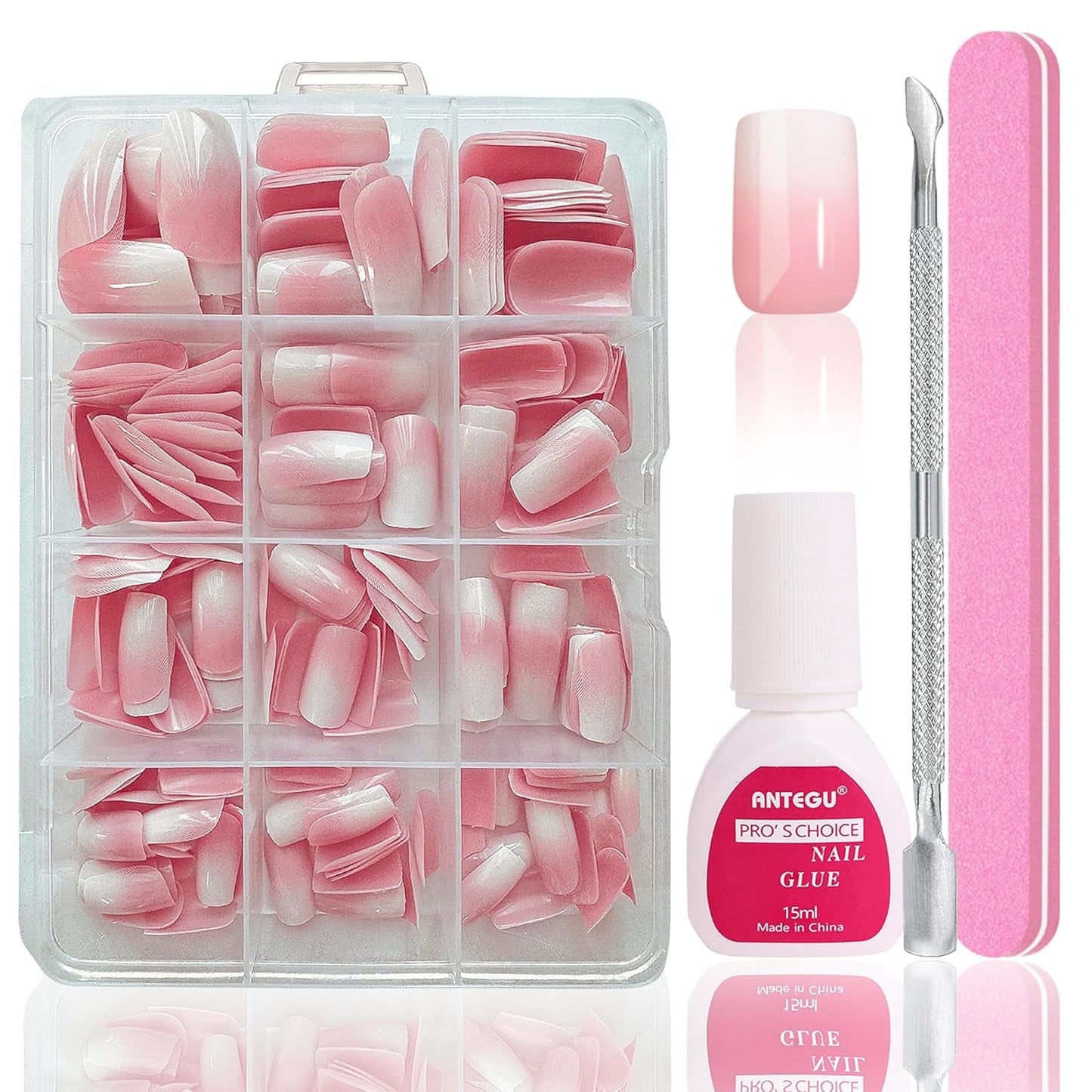 Ballerina kunstnagels set - 240 stuks delicate lila roze kunstnagels, volledig dekkende lijm op kunstnagels, kunstnageltips set voor manicure en nagelkunst voor vrouwen en meisjes (lavendelroze)