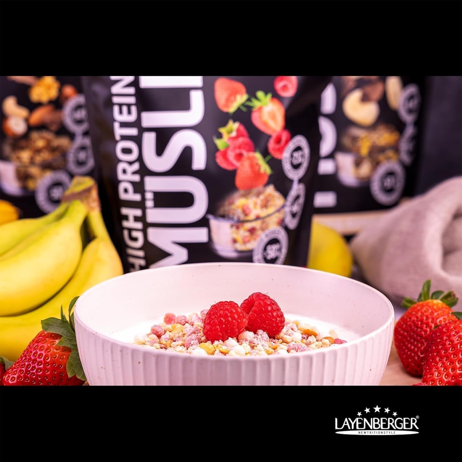 Layenberger 3K eiwitrijke muesli, 50% eiweiß en 18% kolenhydraat - enkelvoudig pakket (1X 390 G) - Schoko-Nuss Cereale Naty Shop