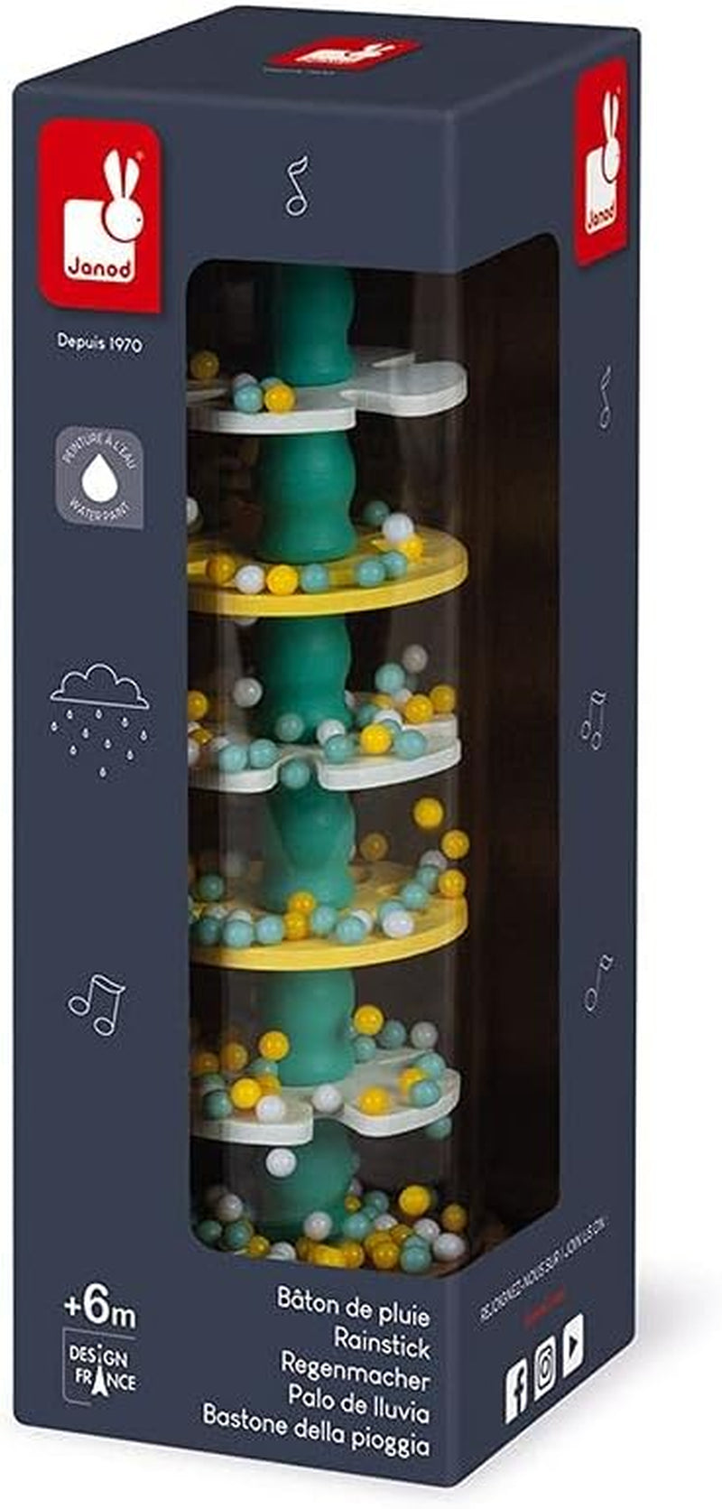 Janod - Houten Rainmaker - Pure Collectie - Speelgoed voor baby's en peuters - Ontwikkeling van de fijne motoriek Visuele en akoestische stimulatie - Kleur op waterbasis - Vanaf 6 maanden, J05193 Babyspeelgoed Naty Shop