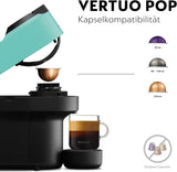 Espressomachine met Nespresso Krups Vertuo Pop capsules, inhoud: 560 ml, automatische capsuleherkenning, one-touch systeem, 4 kopgroottes, verkorte opwarmtijd, duurzaam, Aqua Mint, XN9204