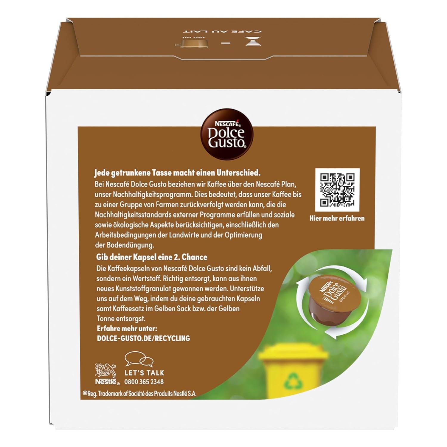 NESCAFÉ DOLCE GUSTO Café au Lait Kaffeekapseln 6er-pakket (6 x 16 Kapseln)