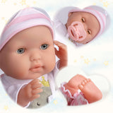 JC Toys - Berenguer Boutique 38 cm zachte, levensechte pop met open/gesloten mond, 10-delige cadeauset, babyfles, rammelaar, fopspeen en accessoires, roze, vanaf 2 jaar