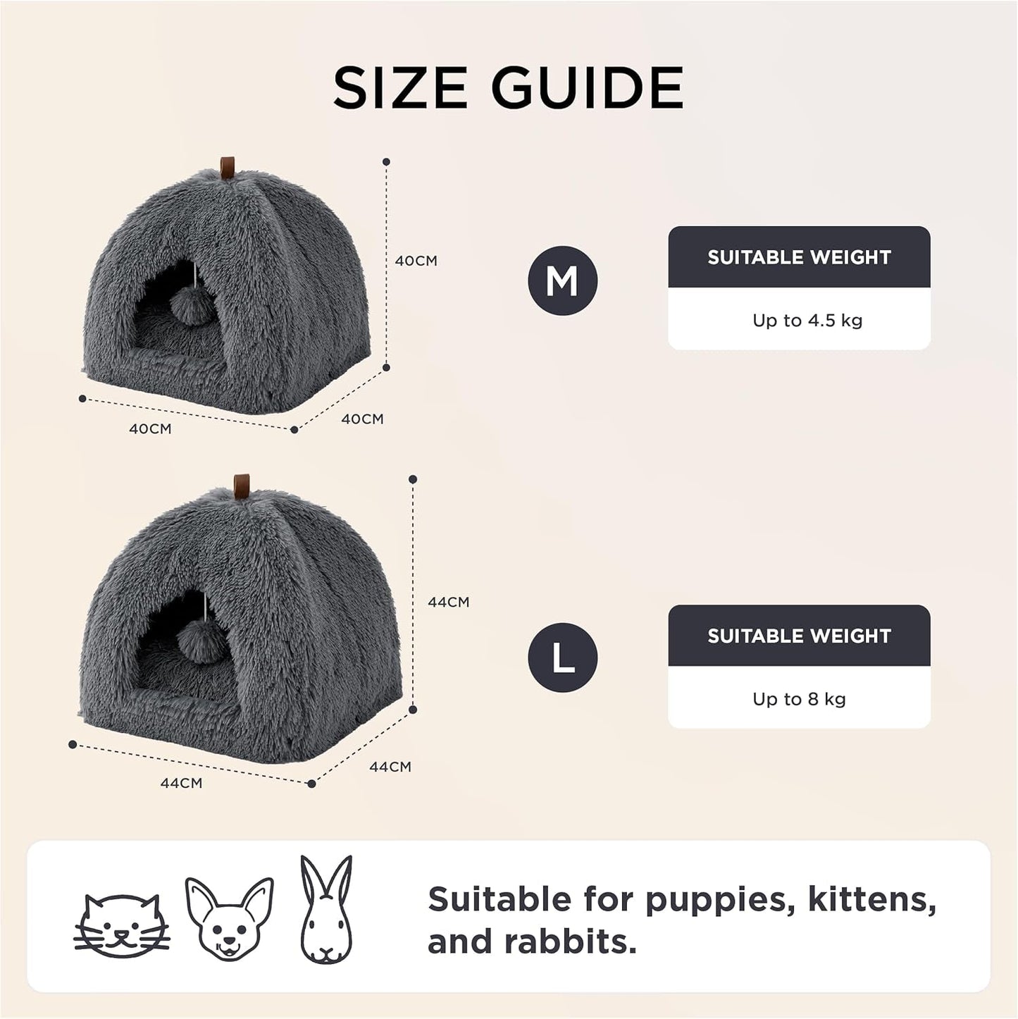 BEDSURE Katzenbett große Katzen Katzenhöhle- 44x44x44 cm Plüsch Katzenhaus Indoor mit abnehmbarem Katzenkissen en ophangen Spielzeug, Katzen Bettchen waschbar, dunkelgrau