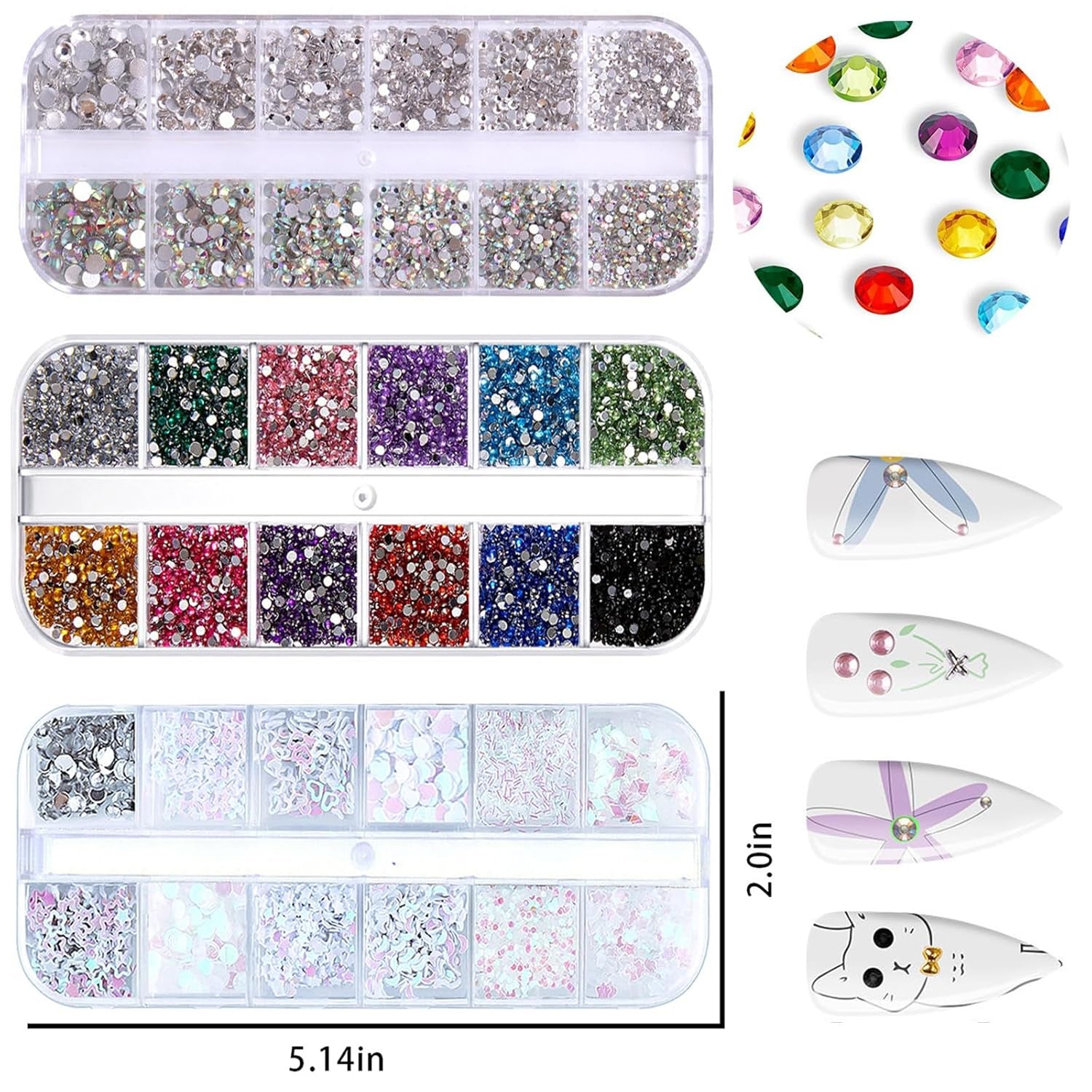 4200 stuks nail art strass steentjes, 36 kleuren glitterstenen, nageldecoratie stenen voor nail art accessoires en strass steentjes helder kristal met strass selectie pincet en rilpen