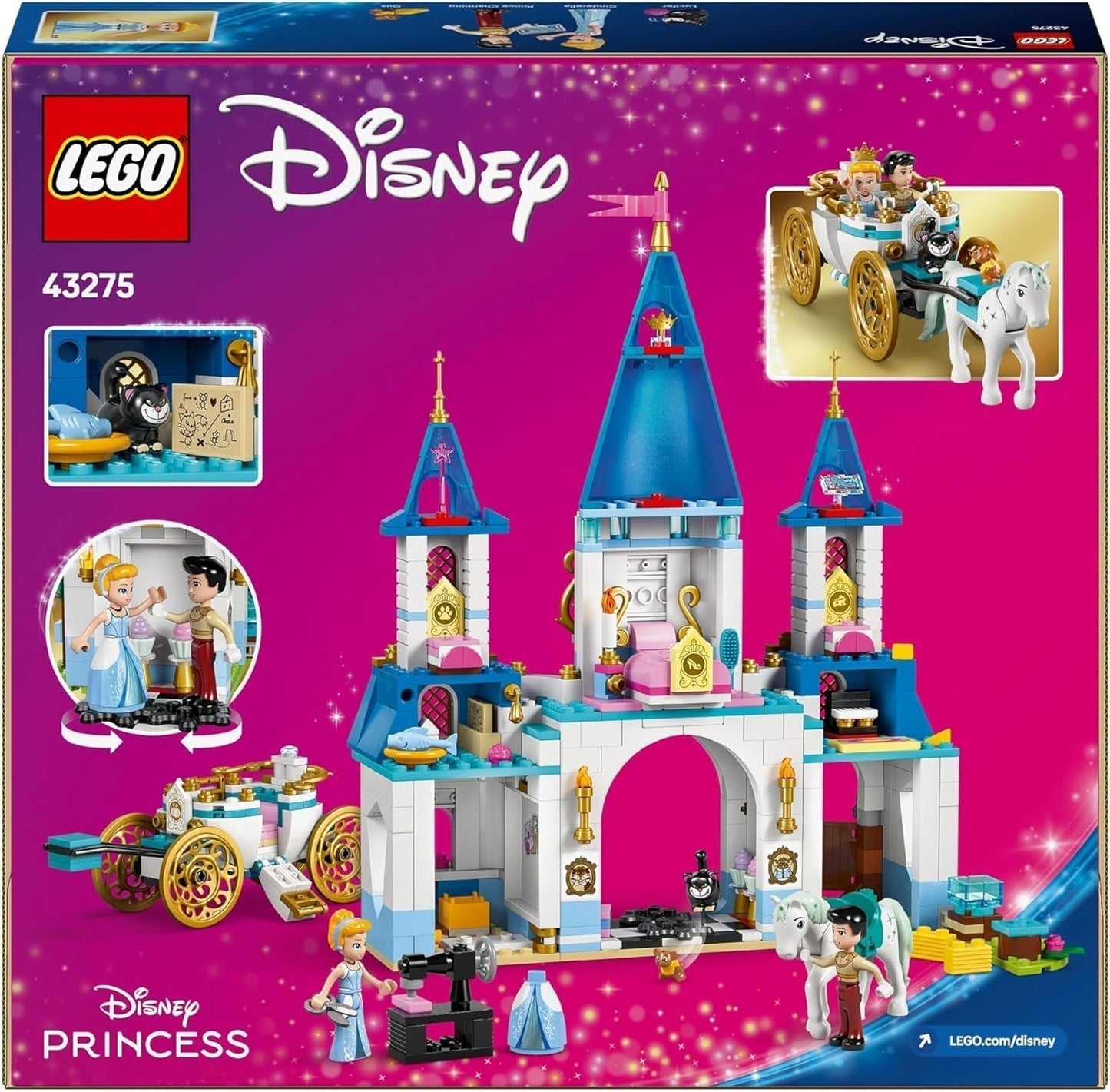 LEGO Disney Princess kasteel Assepoester en paardenkoets, set voor meisjes vanaf 6 jaar, fantastisch speelgoed met prinses Assepoester en charmante prins mini-poppen, cadeau-idee voor Disney-fans 43275 Bouwsets Beuche in LEGO-Store