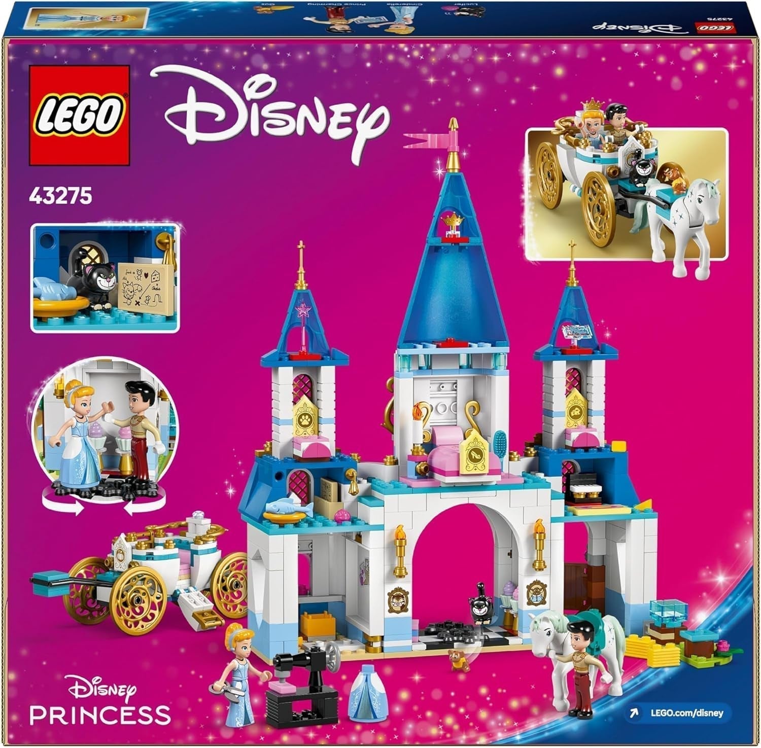 LEGO Disney Princess kasteel Assepoester en paardenkoets, set voor meisjes vanaf 6 jaar, fantastisch speelgoed met prinses Assepoester en charmante prins mini-poppen, cadeau-idee voor Disney-fans 43275 Bouwsets Beuche in LEGO-Store