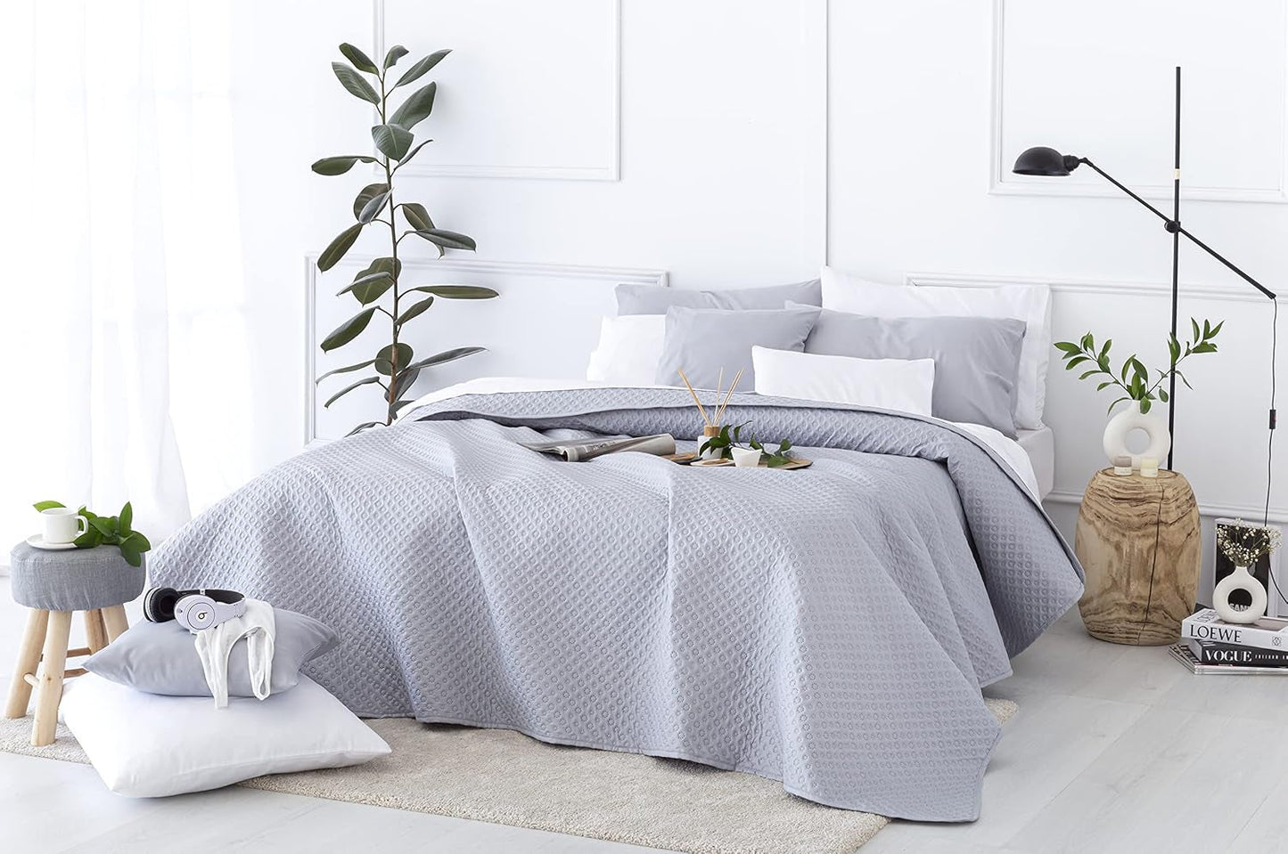 Todocama Fine Boutique sprei met piquépatroon, voor lente, zomer, herfst en winter, 100% superzachte microvezel, multifunctionele deken, 140/150/160-250 X 260 cm, lichtgrijs Bedden en dekens Beuche den Todocama-Store