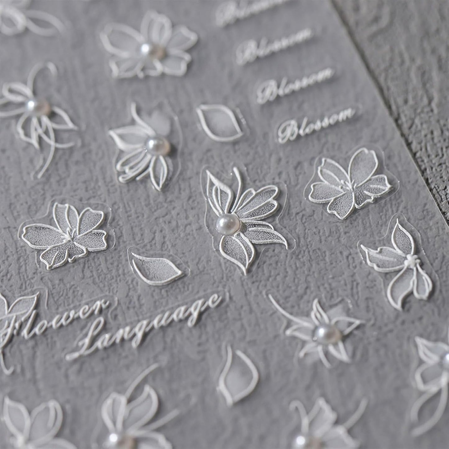 JMEOWIO 3D Nagelsticker Witte Blumen Nail Art Sticker Selbstklebend Nagelaufkleber 5D Stereoskopische Decoratie Nageldesign Zubehör 1 Blatt