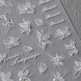 JMEOWIO 3D Nagelsticker Witte Blumen Nail Art Sticker Selbstklebend Nagelaufkleber 5D Stereoskopische Decoratie Nageldesign Zubehör 1 Blatt