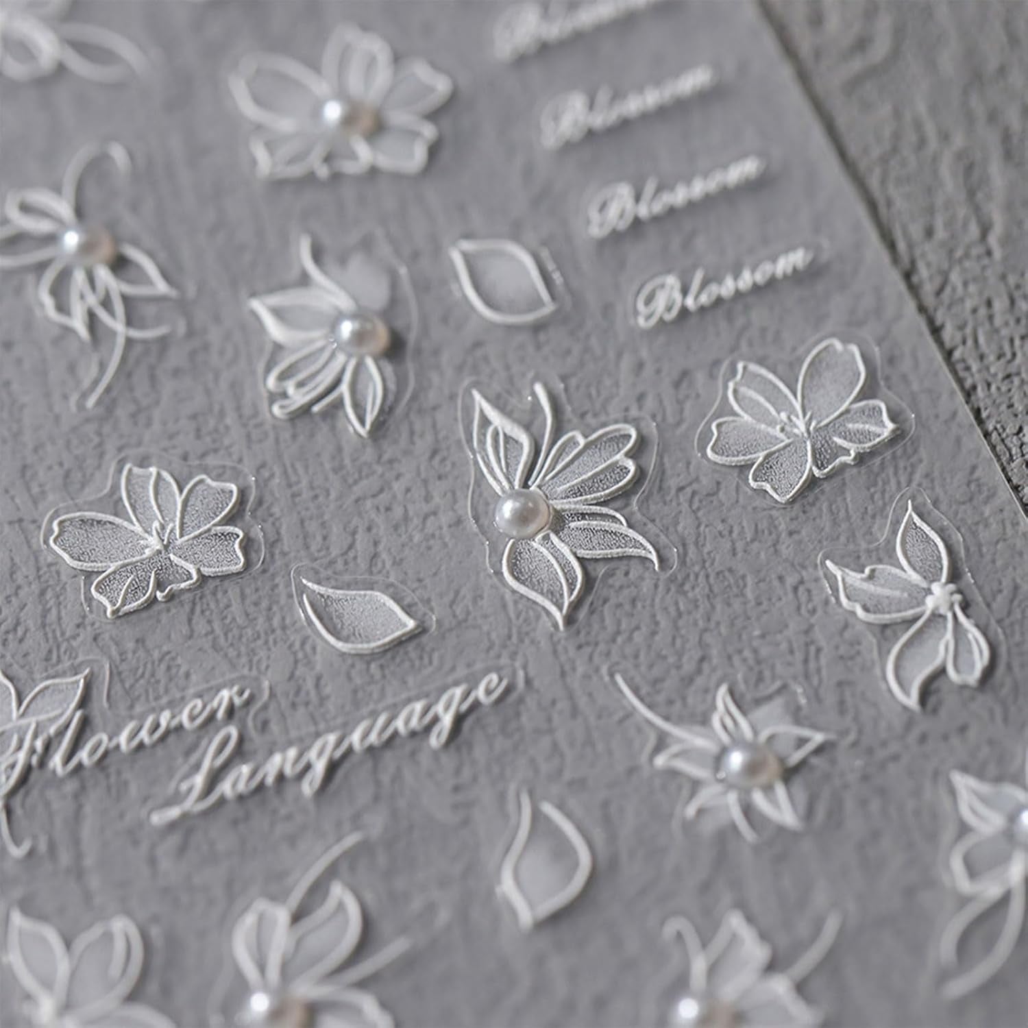 JMEOWIO 3D Nagelsticker Witte Blumen Nail Art Sticker Selbstklebend Nagelaufkleber 5D Stereoskopische Decoratie Nageldesign Zubehör 1 Blatt