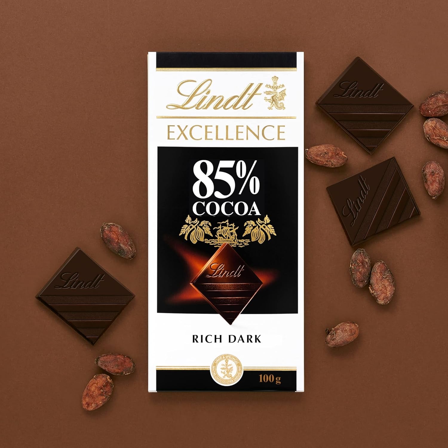 Lindt-chocolade | Reep EXCELLENCE 85% Cacao | 100g | Extra pure chocolade | Veganistische chocoladereep