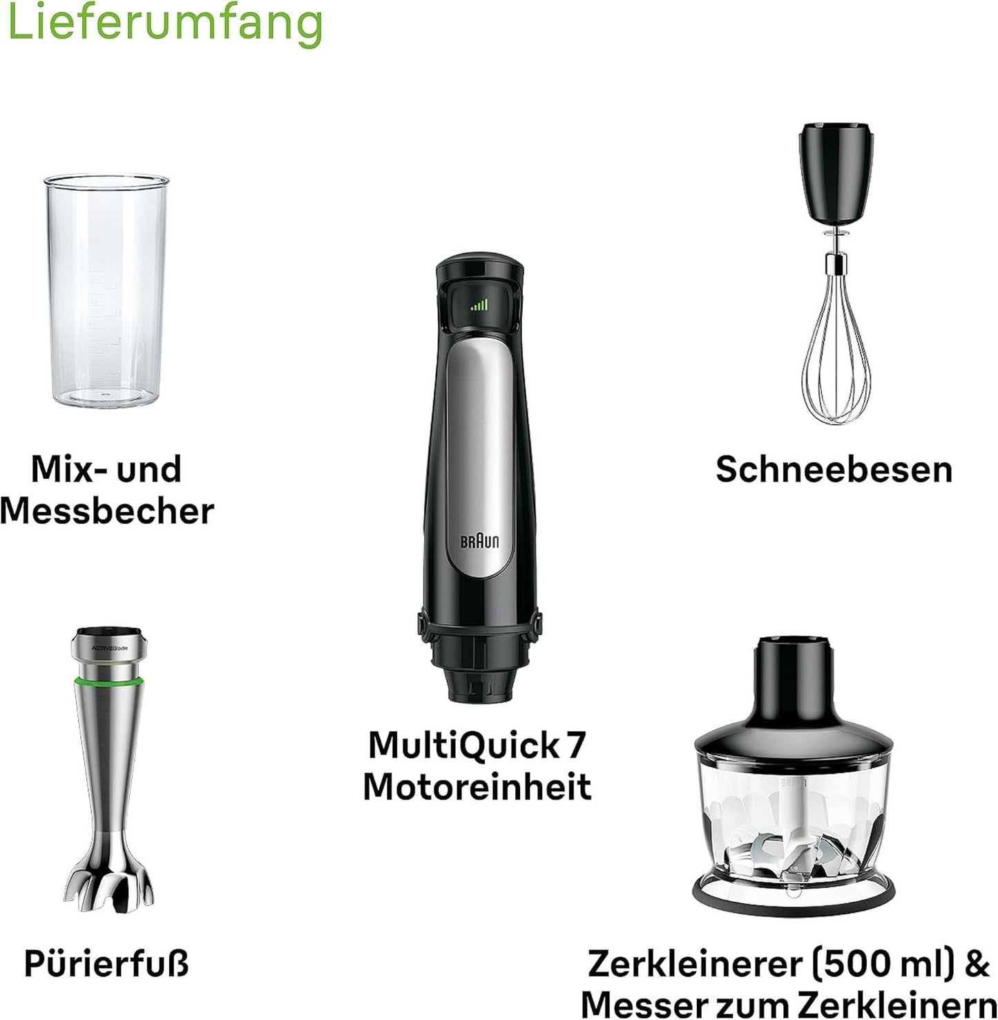 Braun Multiquick 7 MQ 7035X Stabmixer - Pürierstab Mit Abnehmbarem Edelstahl Mixfuß Mit Activeblade Technologie Zum Pürieren Der Härtesten Ingredient, Inkl. 3-delige set Zubehör, 1000 watt, Schwarz Kitchen Naty Shop