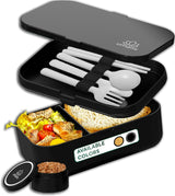 Umami lunchbox voor volwassenen, stapelbare bentobox met 4 bestek en vakken, lunchbox voor volwassenen, saladecontainer voor onderweg, picknick-/kantoorlunchbox, antracietgrijs, 1500 ml Naty Shop voedselbewaardozen volledig zwart M - 900/1000 ml
