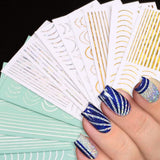 12 vellen Laserglitterlijnen Zelfklevende nagelstickers Holografische stickers Bronzen strepen Nagelstickers Franse lijn Gebogen strikken Golvende lijnen Nagelstickers Nagelkunstaccessoires