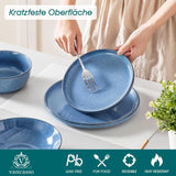 Steingut Geschirrset 6 Personen, vancasso ANYA Blau Teller Set Modern 24 teilig, Tafelservice mit Speiseteller, Suppenteller, Desserttellern, Schüsseln, Geschirr Set Spülmaschinen en Mikrowellenfest