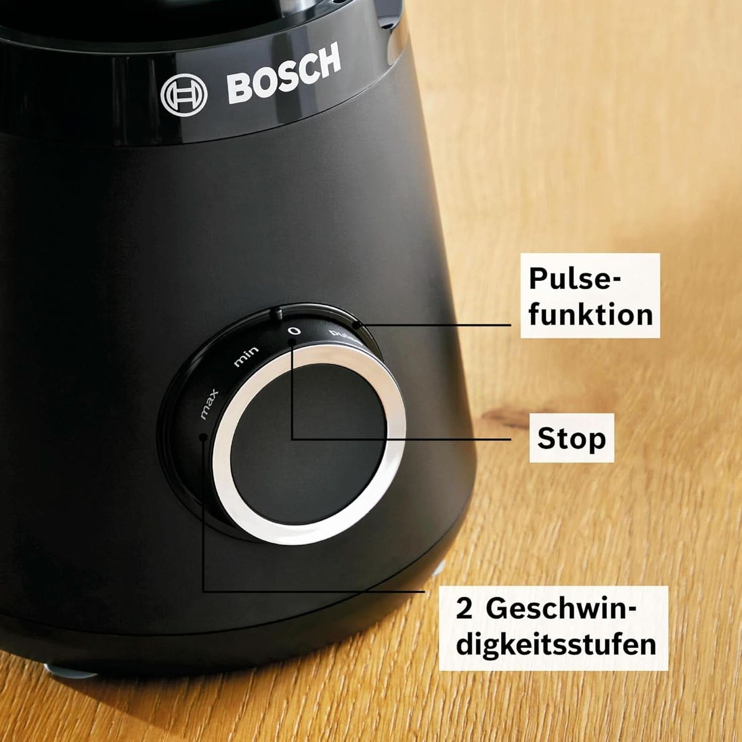 Bosch Keukenmixer Vitapower Serie 4 MMB6141B, Hoge Edelstahl-Klingen, 1,5L Tritan-Mixbehälter, Spülmaschinengeeignete Teile, 30.000 U/Min, 1200 W, Schwarz Kitchen Naty Shop