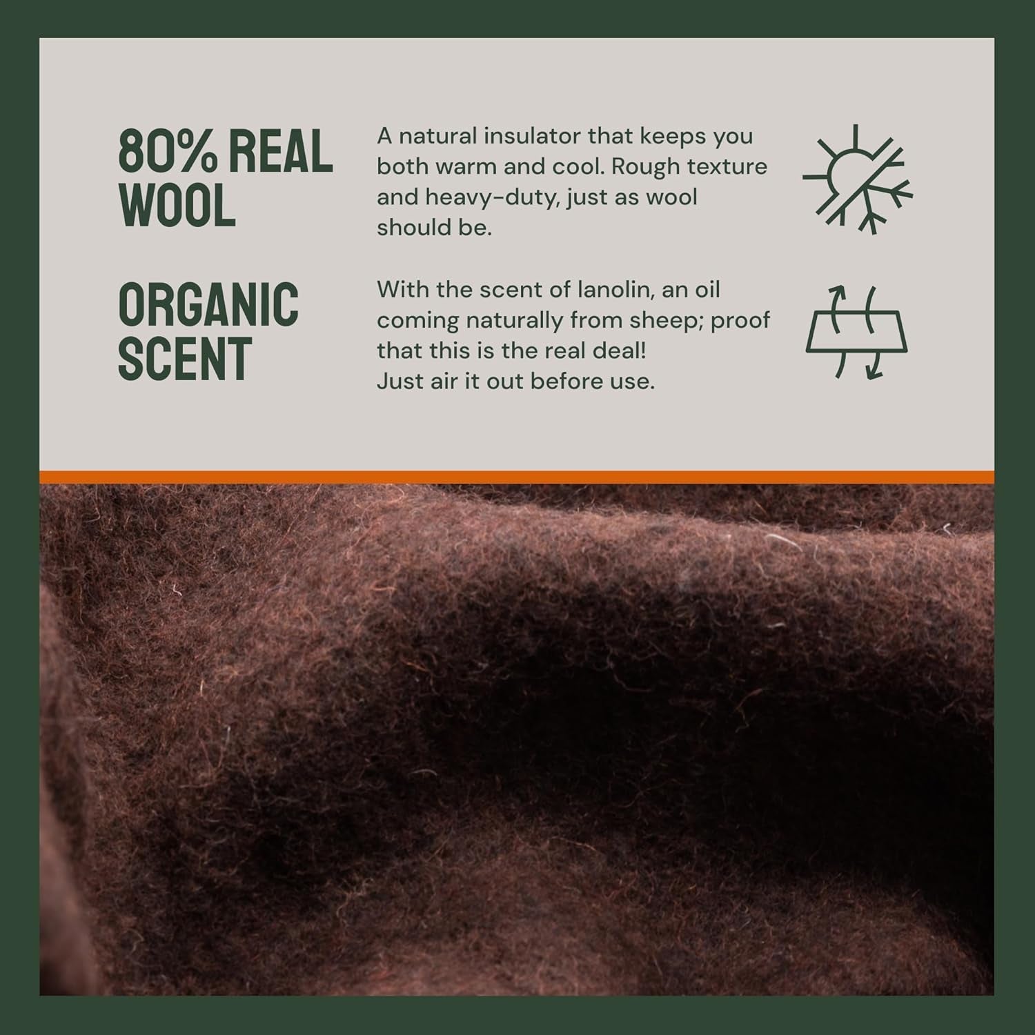 Woolly Mammoth Woolen Co. kampeerdeken, extra groot, merinowol, De perfecte outdooruitrusting voor bushcraft, kamperen, trekking, wandelen, survival of hutdeken. Bruin, 168 X 228 bedden en dekens Woolly Mammoth Woollen Company
