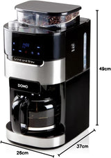 DOMO DO721K Espressomachine "Grind and Brew" - Bean-to-Cup-functie - LCD-display - Voor gemalen koffie of hele bonen - 1,5 L