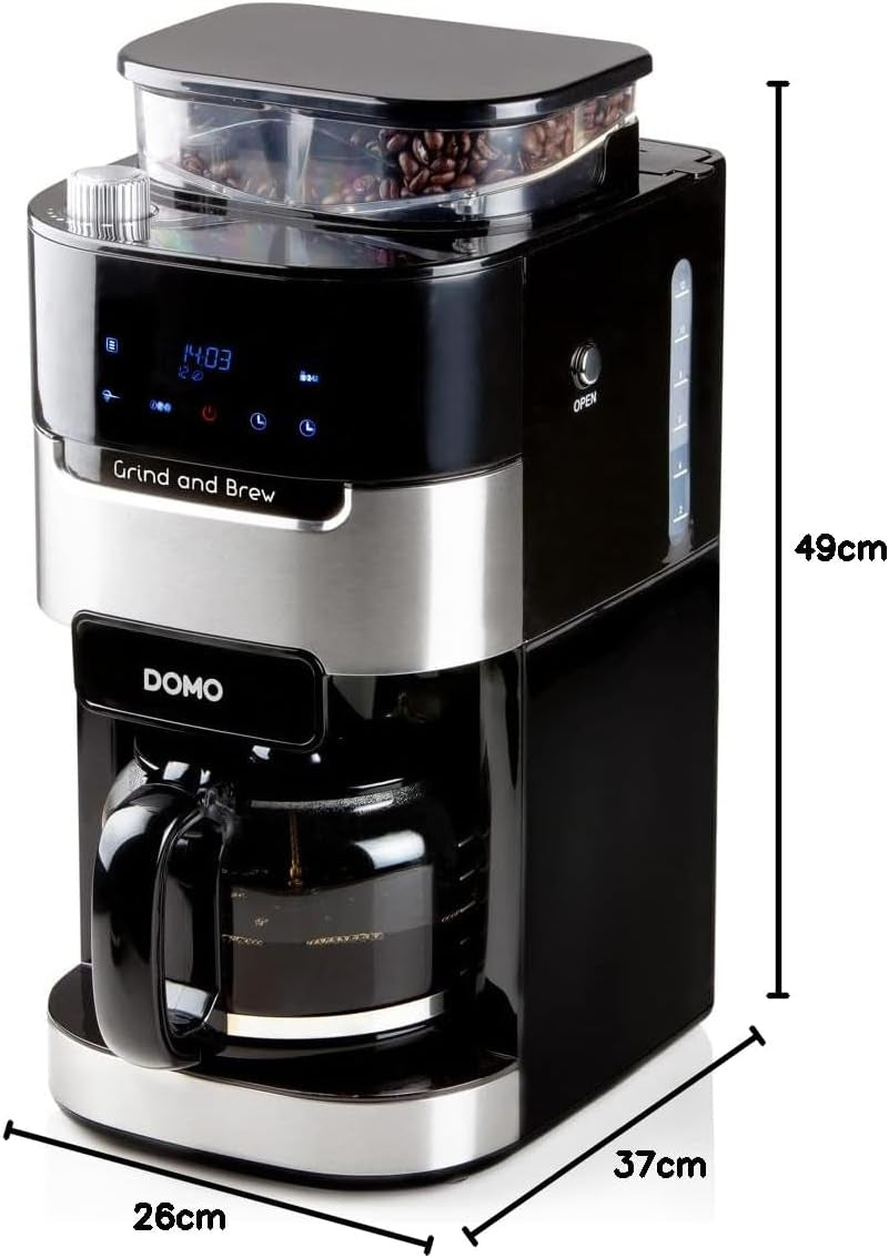 DOMO DO721K Espressomachine "Grind and Brew" - Bean-to-Cup-functie - LCD-display - Voor gemalen koffie of hele bonen - 1,5 L
