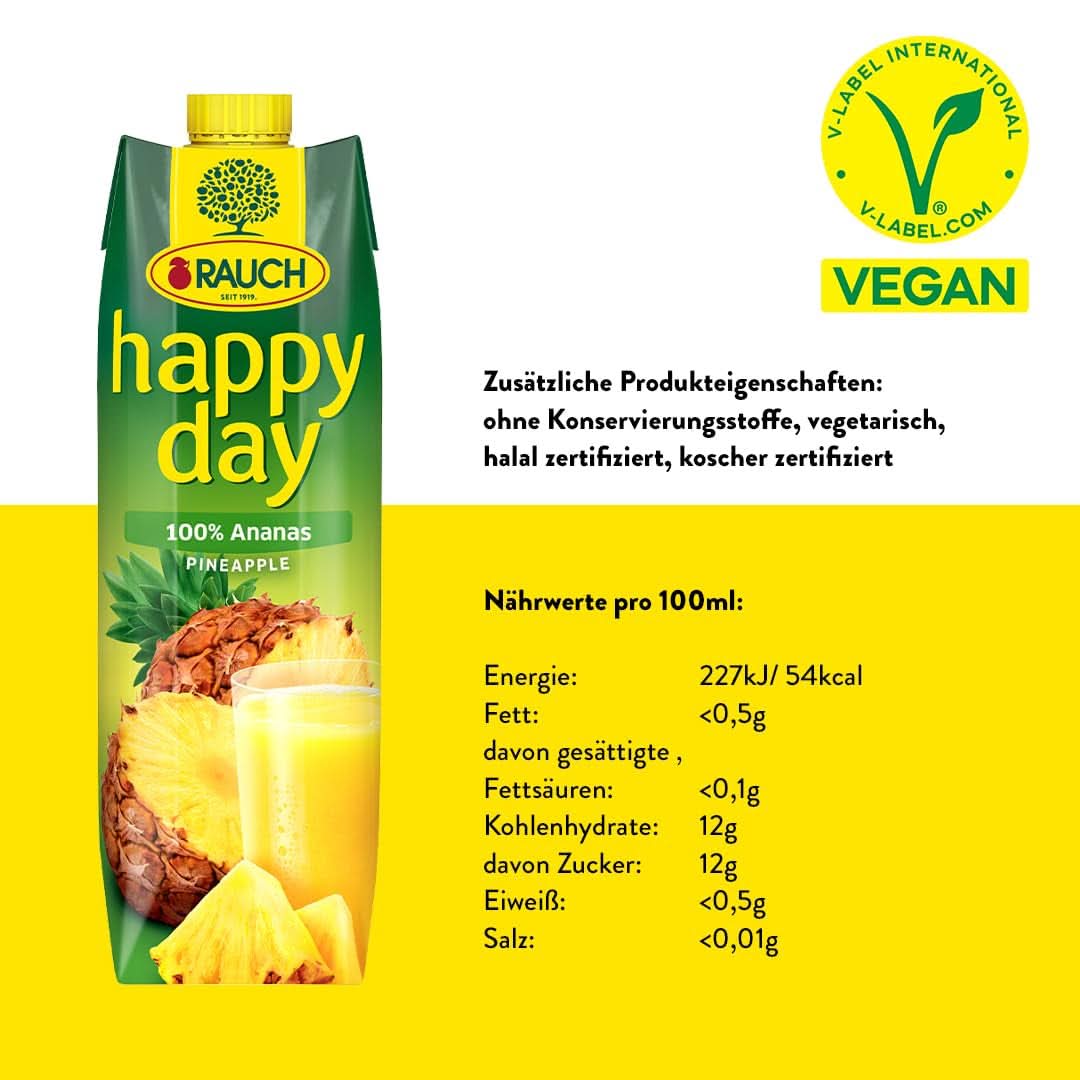 Rauch Fijne Dag Ananas | Explosie van tropische smaken | Gemaakt van 100% geconcentreerd ananassap | 6 x 1 liter, Tetra Prisma Alcoholvrije dranken Naty Shop