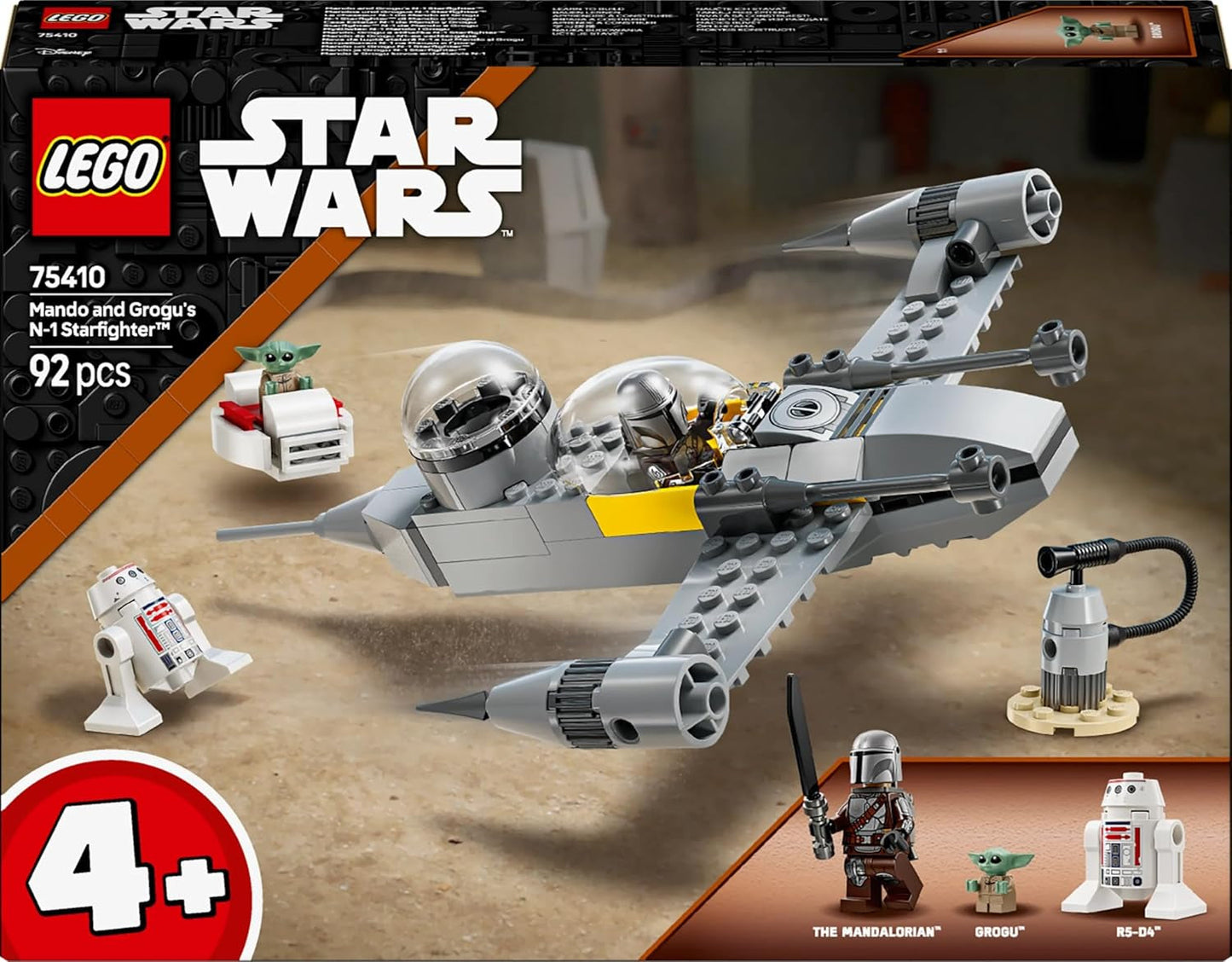LEGO Star Wars 75410 Mandos en Grogus N-1 Starfighter speelgoed met Mandalorian, Grogu en R5-D4 minifiguren, inclusief bouwbare zuil, ruimteschip startset voor jongens en meisjes vanaf 4 jaar Bouwsets Beuche in LEGO-Store