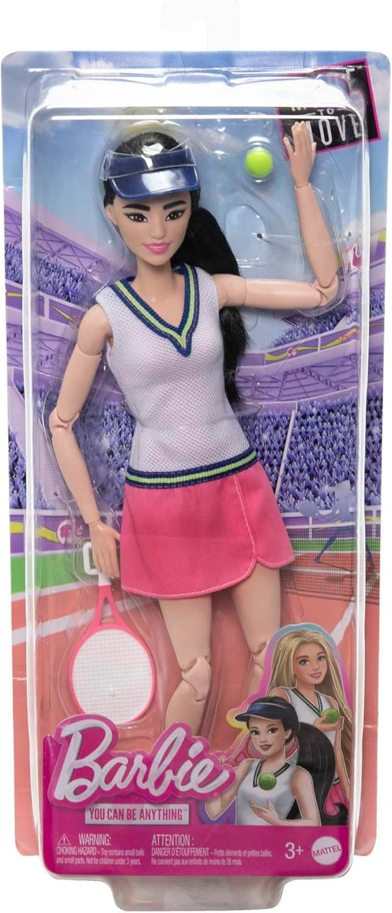 Barbie Made to Move-pop - Tennisspeler met racket en bal - 22 scharnierende pop voor realistisch spel, tennisfans en kinderen vanaf 3 jaar, HKT73