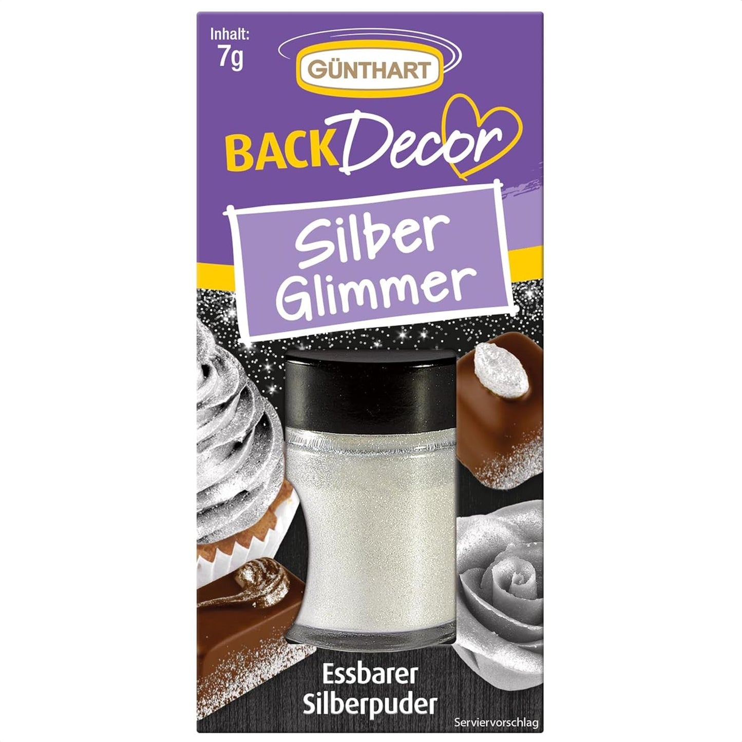 Günthart Backdecor Goudpoeder - Eetbare glitter, kleurstofpoeder voor levensmiddelen, drankglitter - Kleine glitter met goudstof voor bakliefhebbers, 1 pak (1 x 7 g)