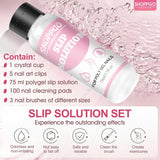 Polygel Straightening Solution, Polygel Slip Solution nagelkit, Straightening Solution 75 ml, inclusief 5 nageltipclips, 3 nagelborstels, 1 kristallen beker, 100 reinigingsvellen