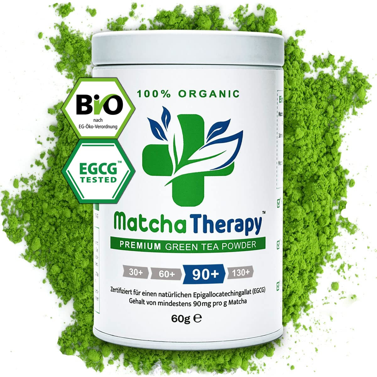 Matchatherapie 30+ | Biologische Matcha-theepoeder | 60 gram | Met een geverifieerd gehalte van minimaal 30 mg/g catechine EGCG | Ondersteunt het immuunsysteem en het energieniveau | Ceremoniële kwaliteit | Groene thee uit Japan