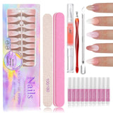 150 stuks gradiënt kunstnagels kit - 5 kleuren ombre ontwerp zelfklevende kunstnagels - volledige dekking voor vrouwen en meisjes - glanzende kunstnagels voor doe-het-zelf-manicure (vierkant)
