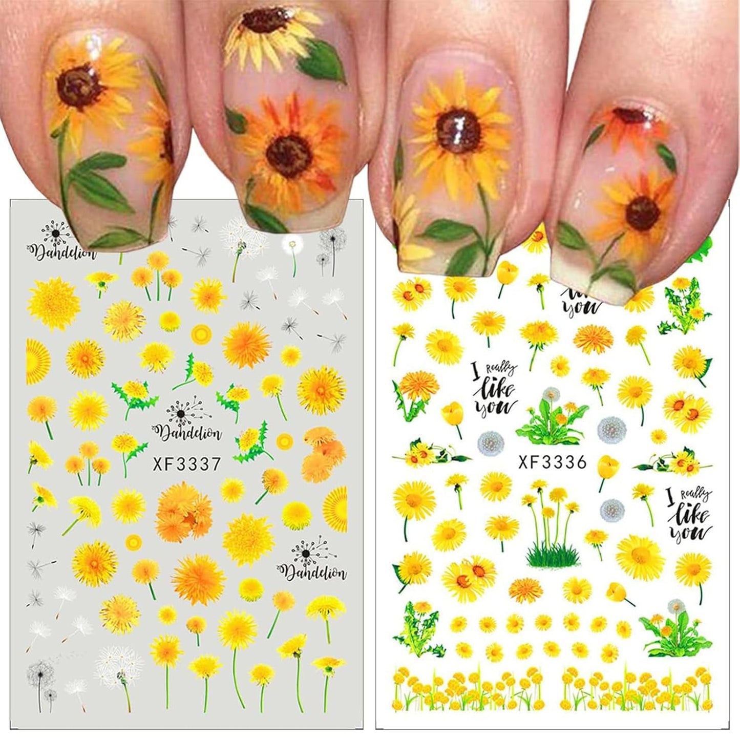 12 vellen nagelsticker met 3D-effect UV-uitharding langdurige bloem nagelstickers gele witte margriet nagelkunststickers