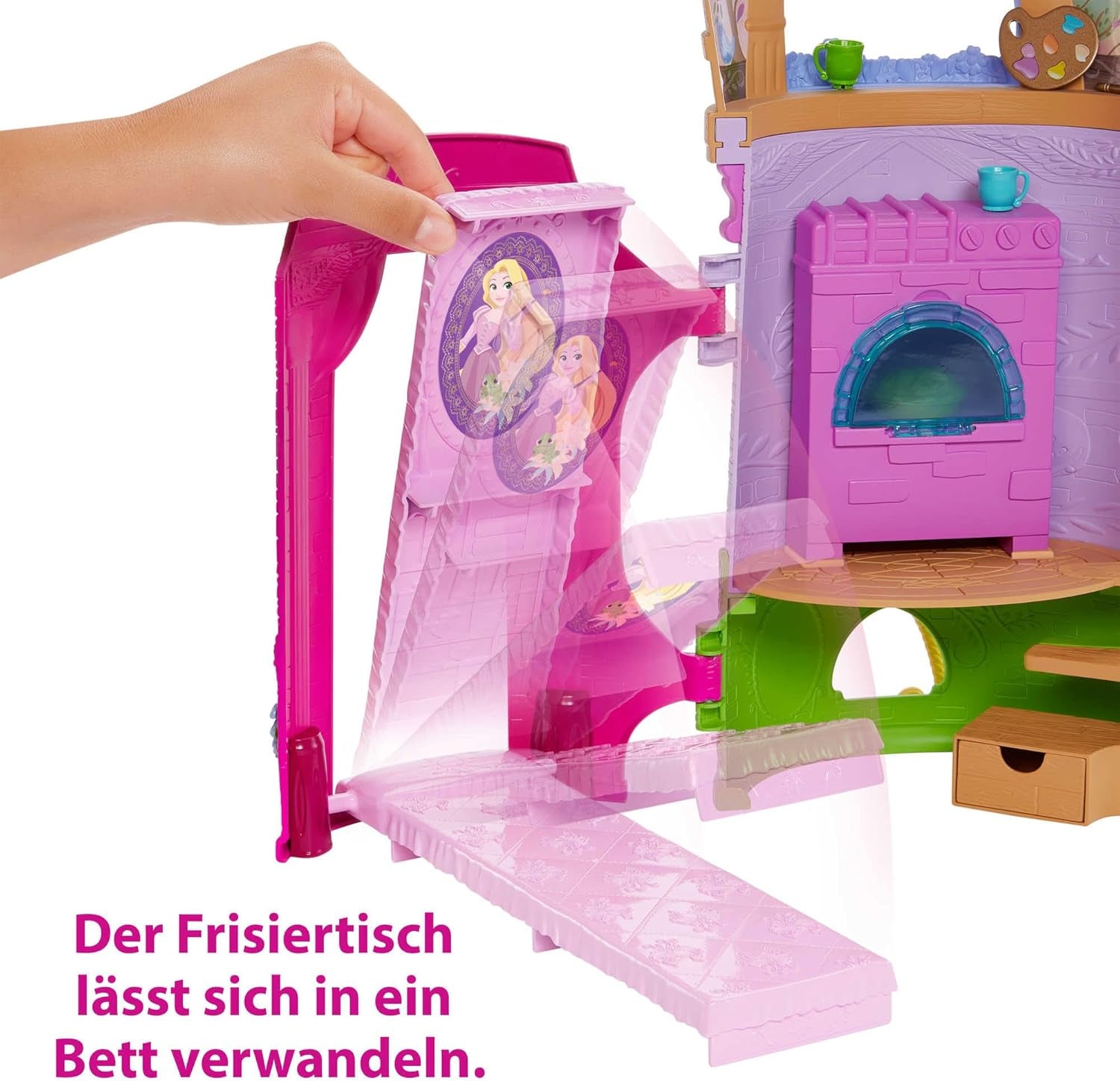 Disney Princess HMV99 - Rapunzel beweegbare pop en speeltoren met rondom plezier, 6 speelplekken en 15 accessoires, geïnspireerd op de Disney-film, speelgoed voor poppen van 3 jaar oud Naty Shop Dolls