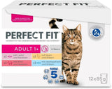 Perfect Fit Adult 1+ selectie natvoer met zalm, diepzeevis, rundvlees en kip, 48 zakjes, 12x85g (4 stuks) - Premium natvoer voor volwassen katten vanaf 1 jaar