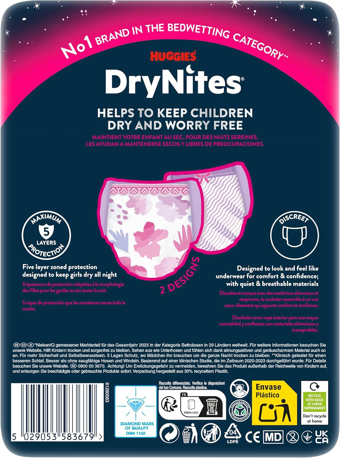 Huggies DryNites Nachtelijke bedplasluiers voor meisjes van 13 tot ongeveer 17 jaar (48-60 kg) Maandpakket van 27 stuks (3x9) Pantyluiers