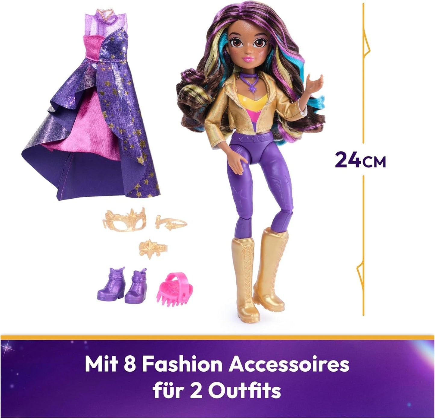 Unicorn Academy Deluxe Maskeradebal - Sophia Original pop uit de populaire Netflix-serie, 24 cm hoog, met 2 outfits en accessoires, vanaf 4 jaar