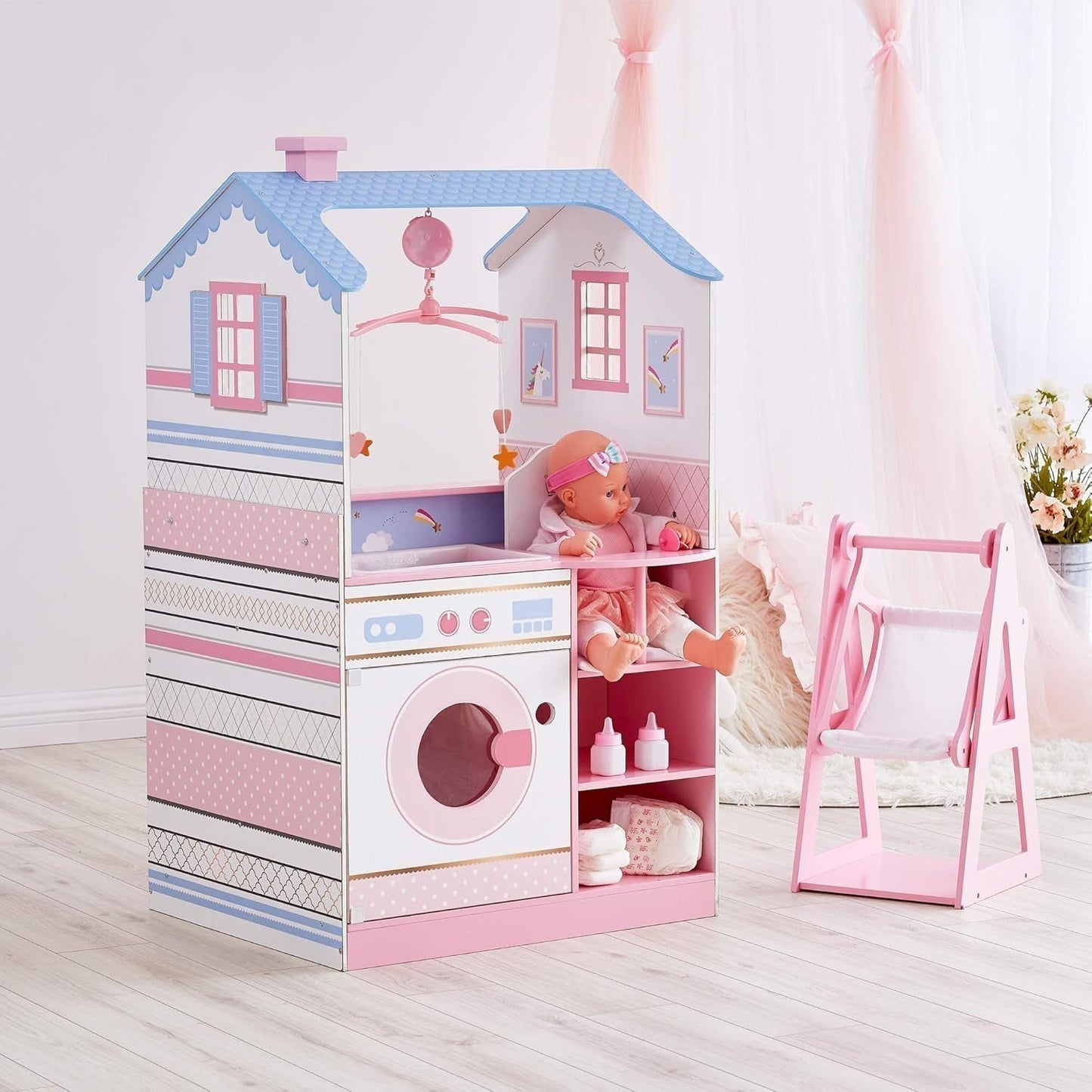 Olivia'S Little World Teamson Kids 18 inch babypoppen Houten poppenhuis Dubbelzijdig kinderkamer TD-11460W Poppenhuizen Naty Shop