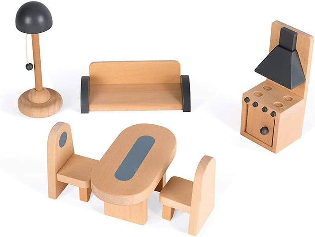 Janod - Mademoiselle houten poppenhuis, 3 verdiepingen en 11 accessoires, replica speelgoed, stimuleert de verbeelding, vanaf 3 jaar, J06581, Roze Naty Shop poppenhuizen