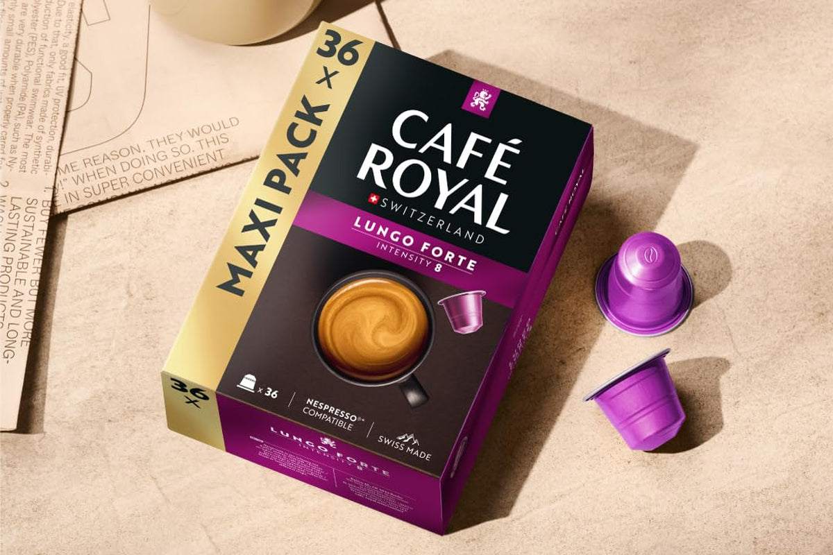 Café Royal Lungo Forte – Nespresso®-compatibele koffiecapsules, 100% Arabica, würzig, dunkle Röstung, Intensität 8/12, Rainforest Alliance, 36 capsules
