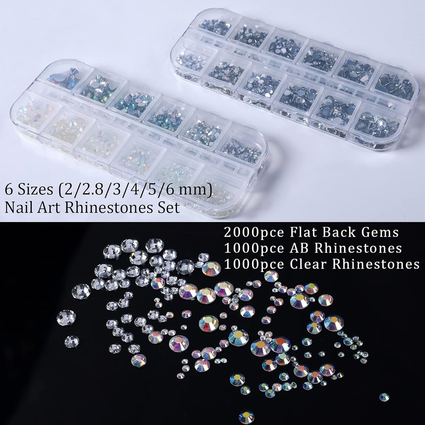 ANGNYA 4000 Stück Strasssteine ​​​​Nägel Nail Art Strasssteine ​​​​Dekorationen Nagelsteine ​​​​Für Nail Art Zubehör en Klare Kristall Strasssteine ​​​​Handwerk Mit Pick up Pinzette en Strass Picker Dotting Pen…