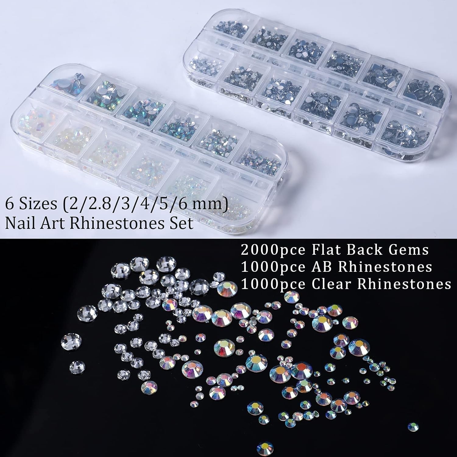 ANGNYA 4000 Stück Strasssteine ​​​​Nägel Nail Art Strasssteine ​​​​Dekorationen Nagelsteine ​​​​Für Nail Art Zubehör en Klare Kristall Strasssteine ​​​​Handwerk Mit Pick up Pinzette en Strass Picker Dotting Pen…