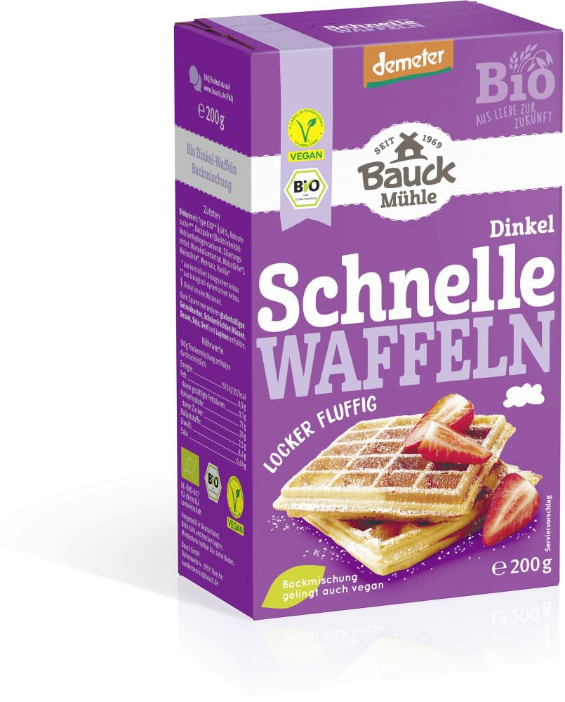 Demeter Bauck Hof Bio Dinkel Wafel, 200 G Mengsel voor bakken en koken Naty Shop 12 X 200 Gr